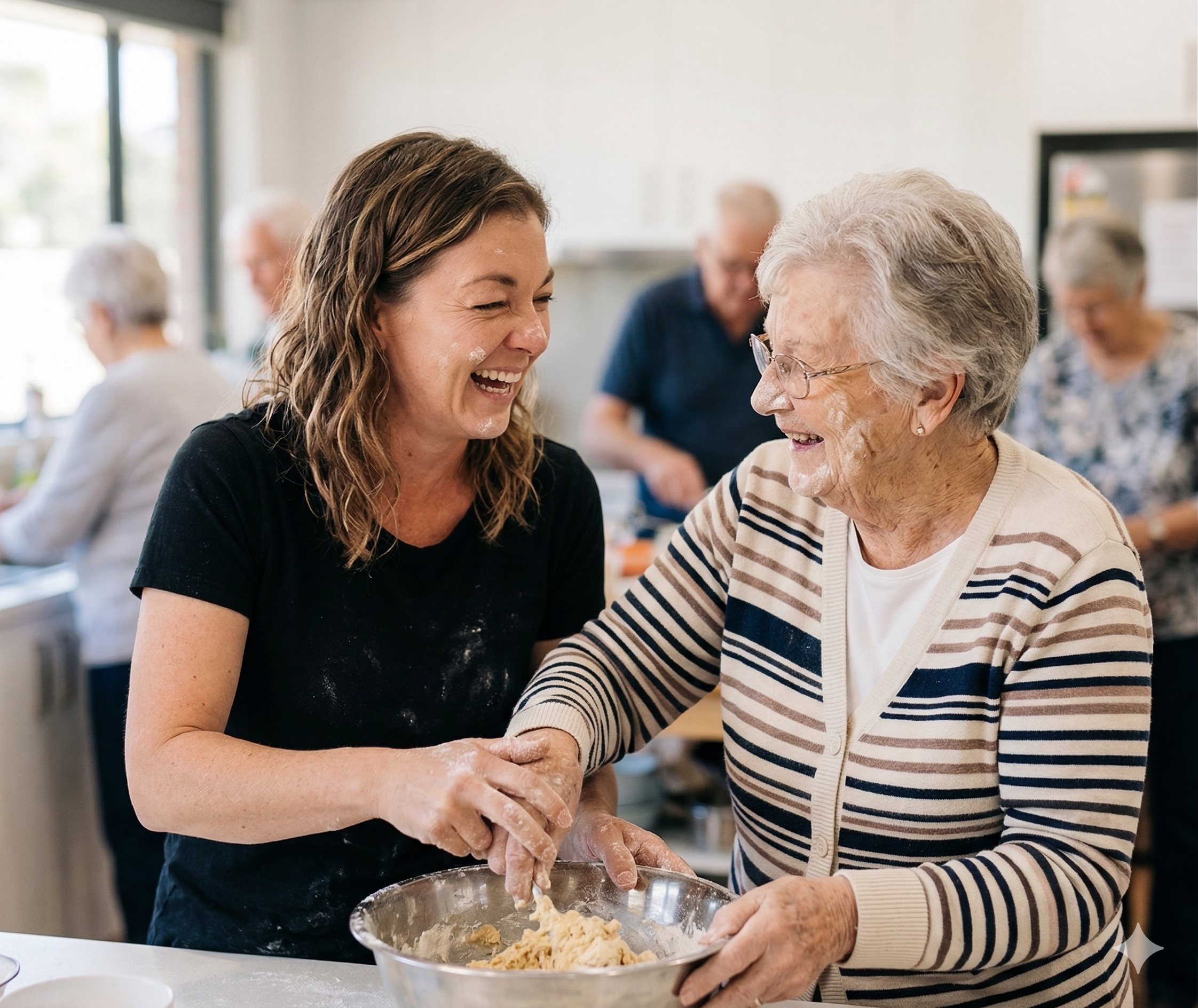 Saskia cooking together with a client in the kitchen