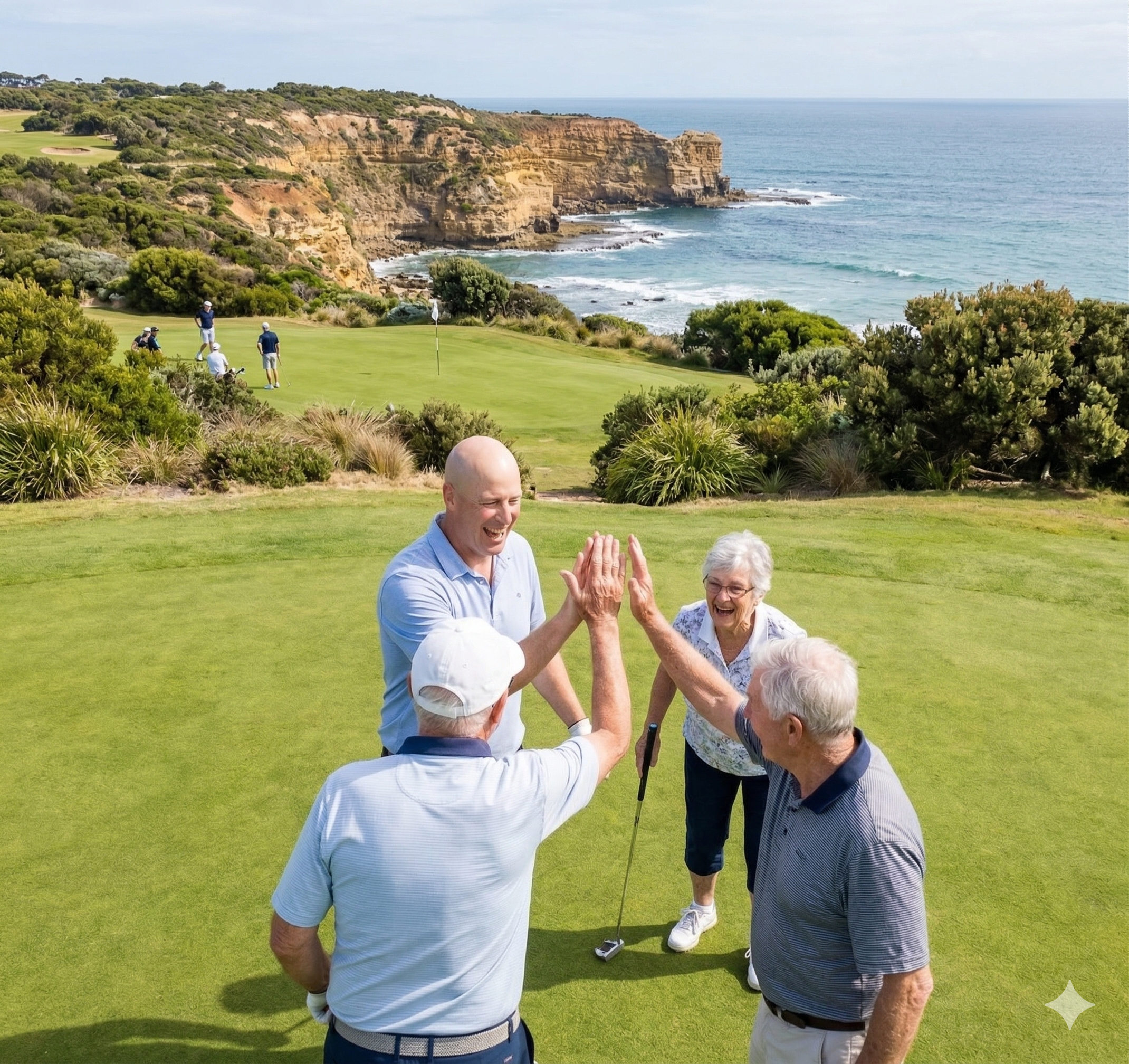 Raphael celebrating a golf outing with clients on the Surf Coast